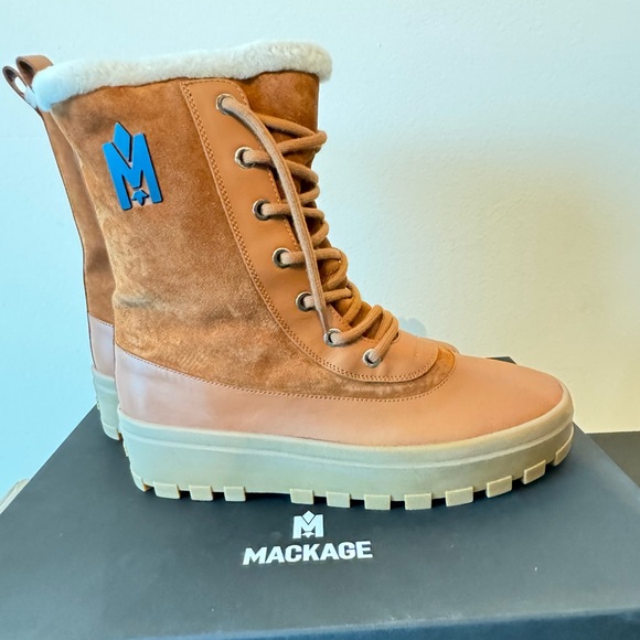 MACKAGE Boots HERO-MS COGNAC 45 (US 12)- BNWT Shearling pinned lug sole Boots - Picture 3 of 11